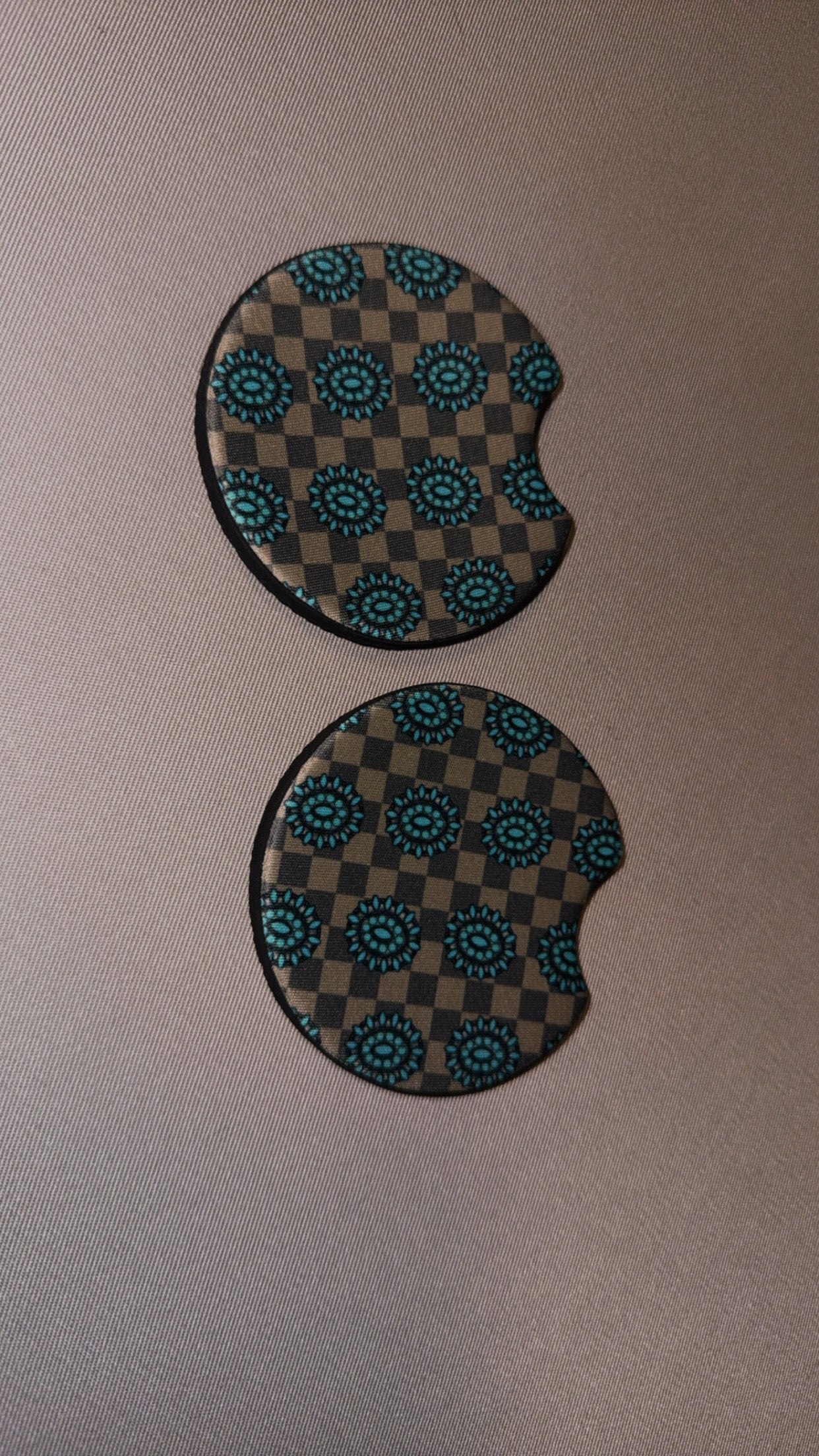 Checkered Turquoise Car Coasters