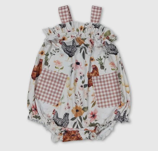 Sleeveless Floral Chicken pocket Baby Girls farm Romper