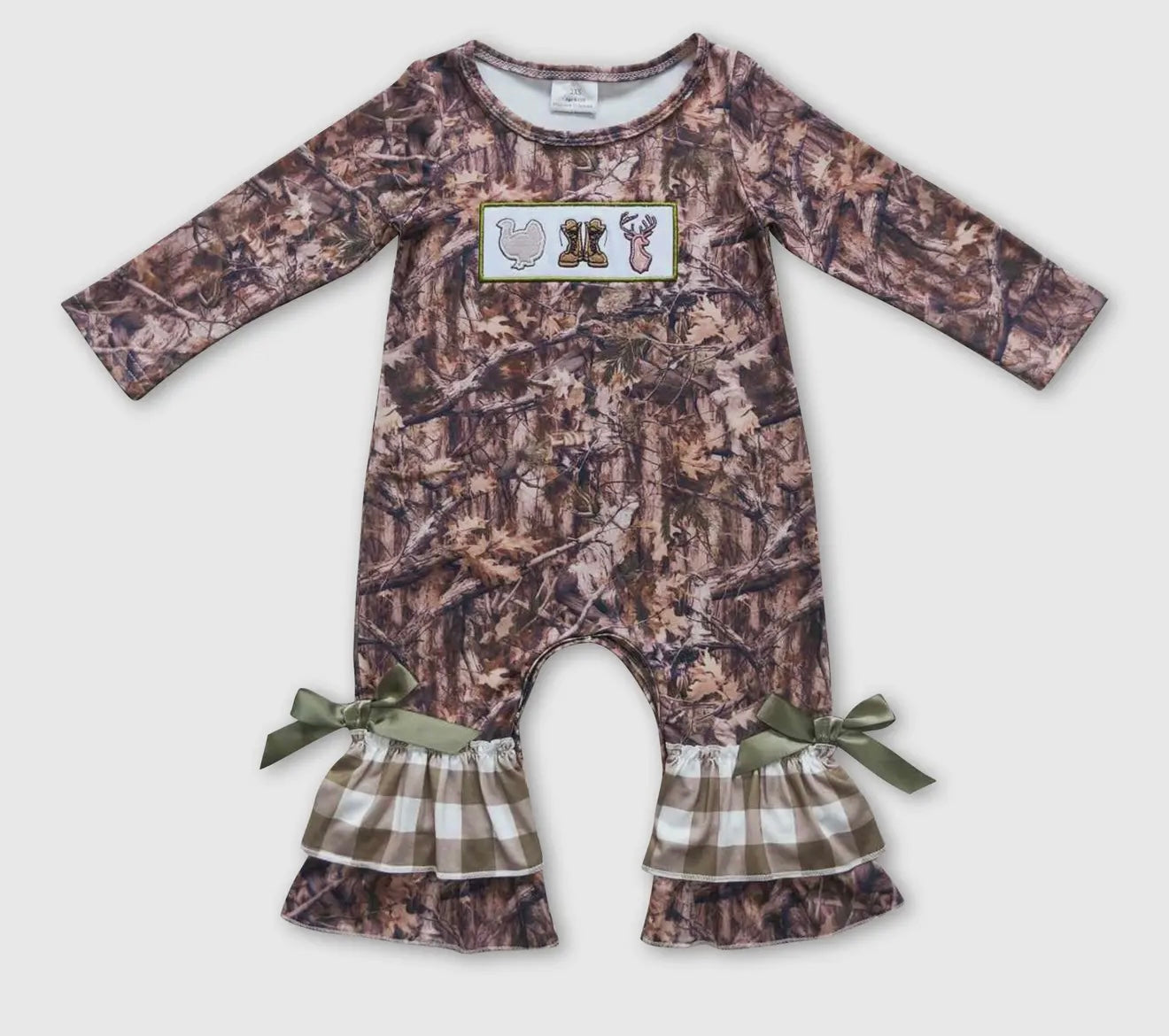 Long Sleeve Camo Ruffle Baby Romper