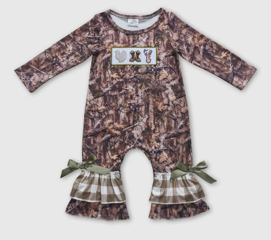 Long Sleeve Camo Ruffle Baby Romper