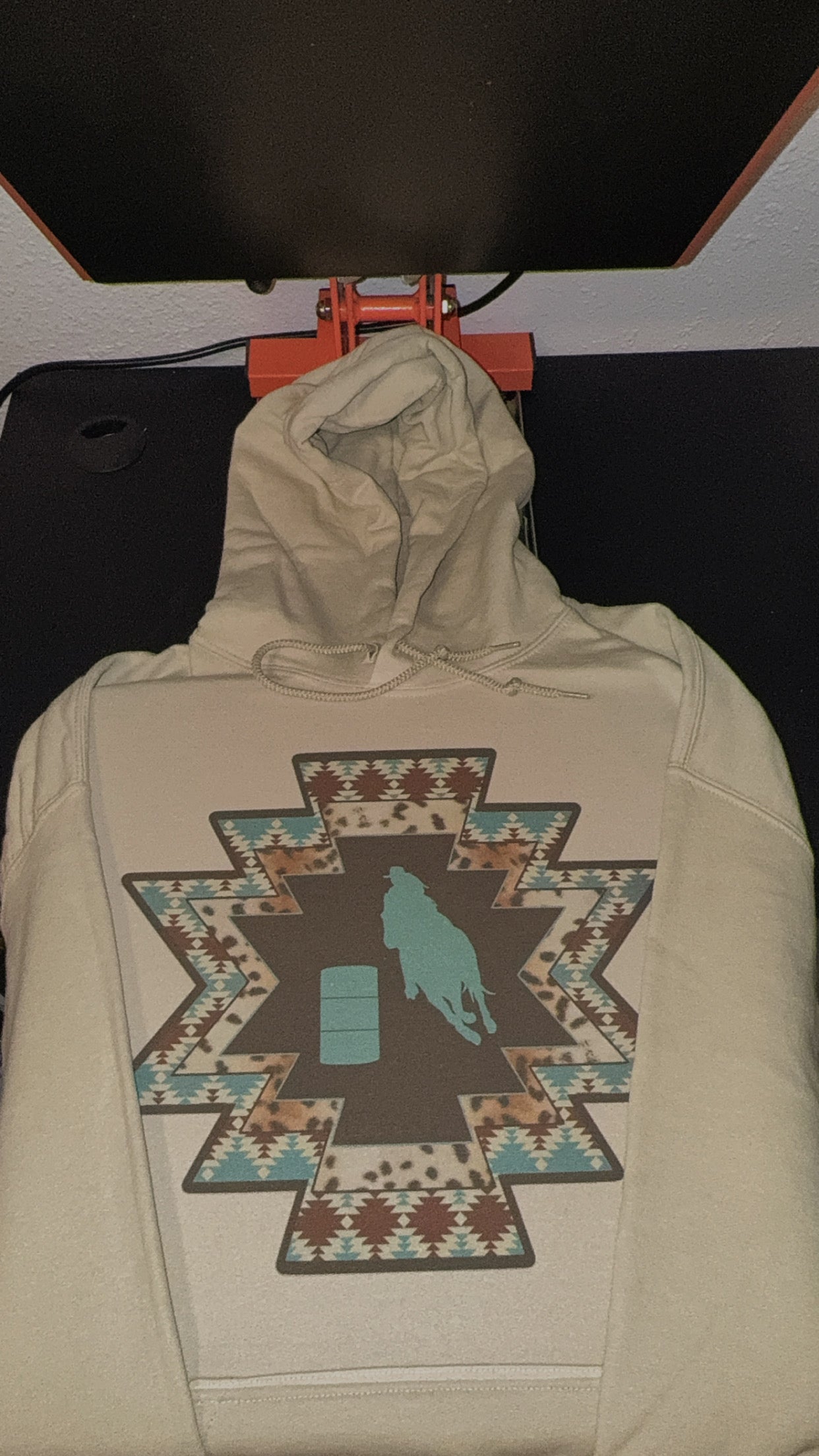 Aztec, teal barrel racing