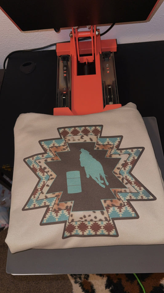 Aztec, teal barrel racing