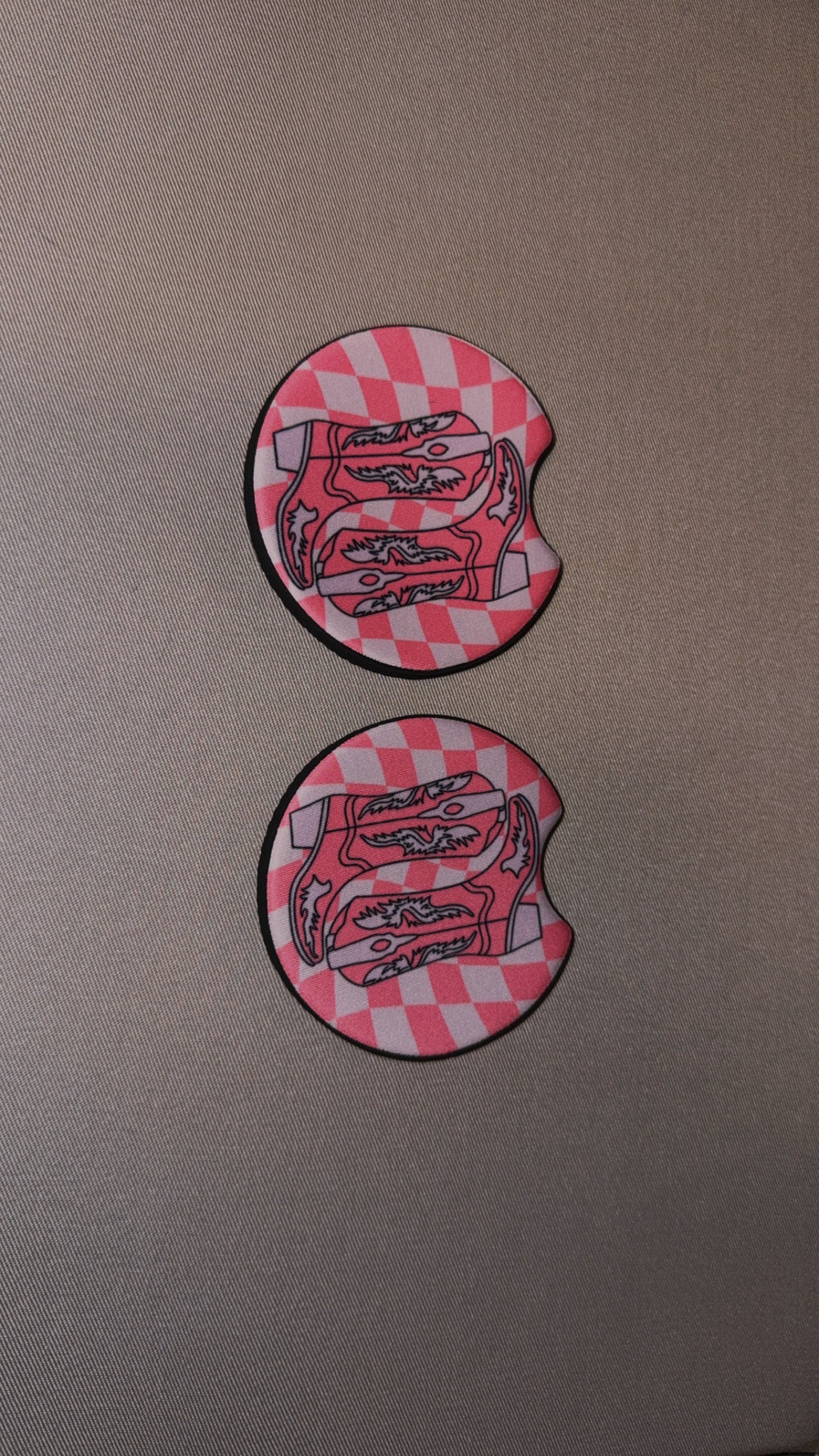 Pink Checkered Boots Car Coasters