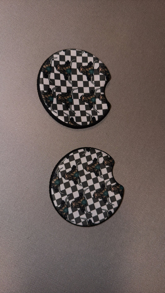Checkered Cows Car Coasters