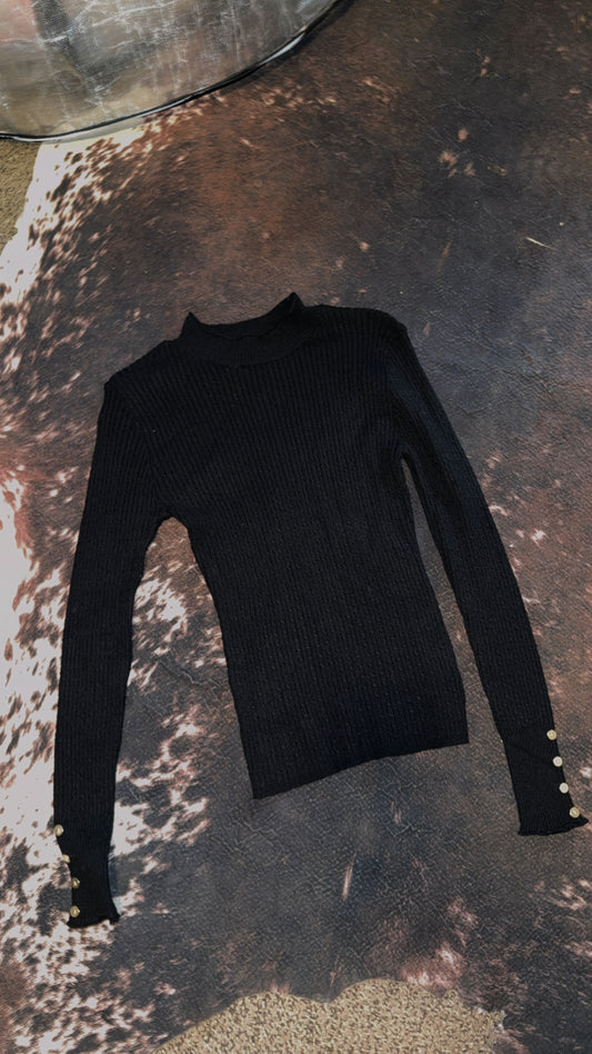Black Knit Long sleeve with button sleeves