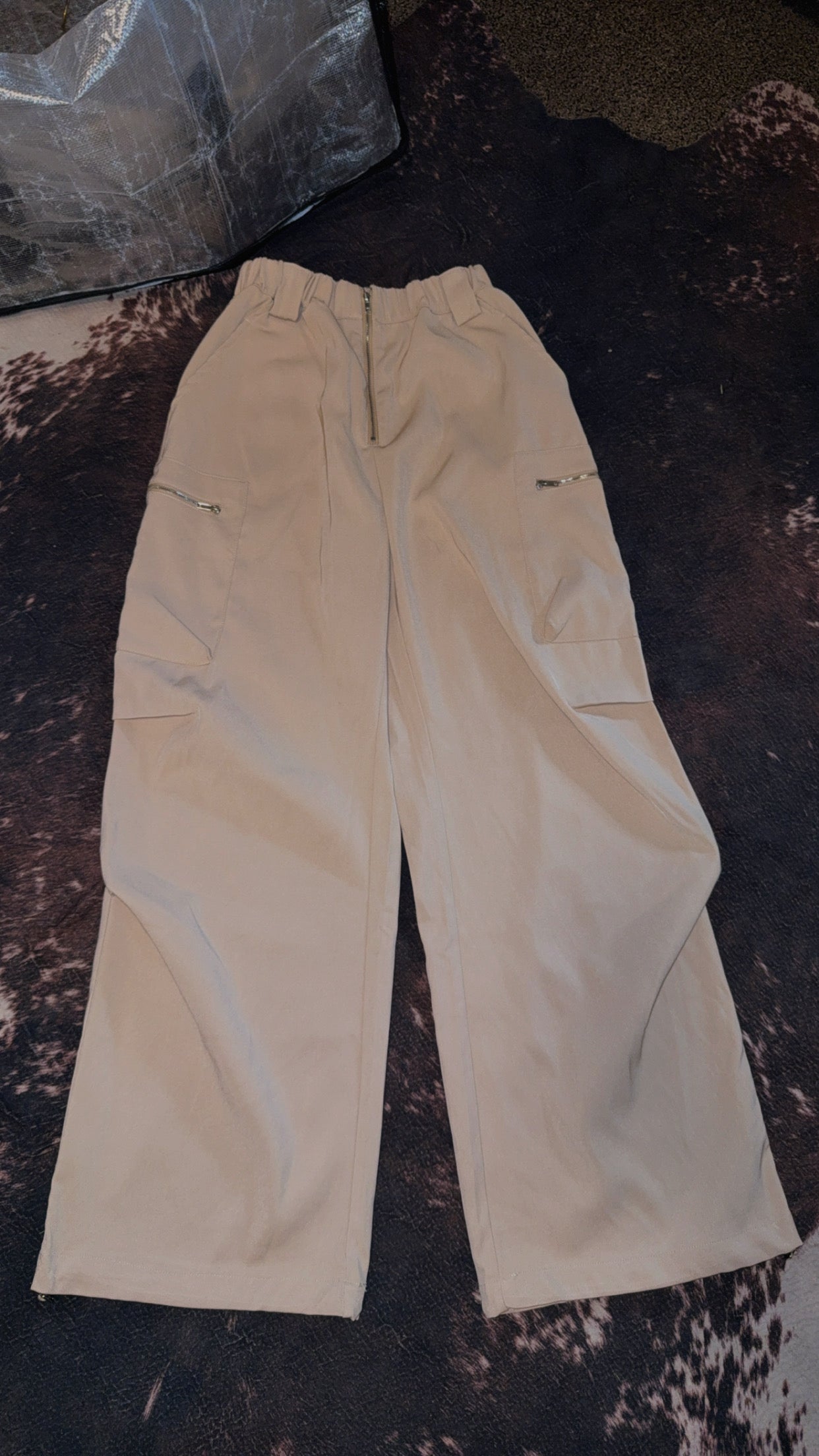 Tan Zipper Cargo Pants
