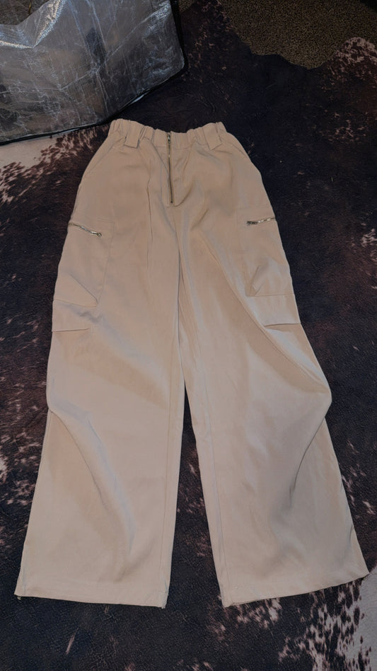 Tan Zipper Cargo Pants